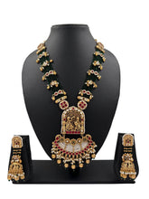 Dikshita Long Antique Gold Bridal Necklace Set With Layered Green Beads